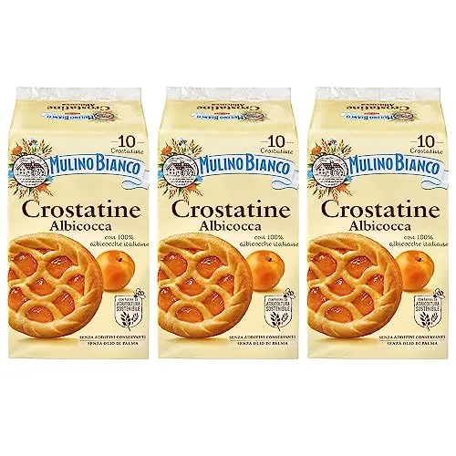 MULINO BIANCO Crostatine Albicocca - Italienisches Gebäck, Mini-Aprikosentörtchen 400g x 3 Pakete (Aprikose, x3)