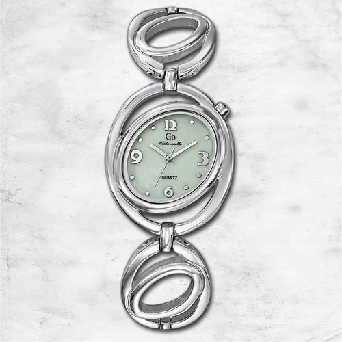 Girl Only GO Damen Armbanduhr Mademoiselle - Elegante Quarz-Armbanduhr für Damen mit ovalem Gehäuse, silbernem Metallarmband und grünem Zifferblatt, ideal für modebewusste Frauen.