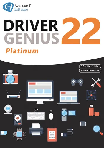 Driver Genius 22 Platinum - Download Lizenz für 1 Jahr / 3 PC - Hilfsprogramme & Tools: Effiziente Treiberaktualisierung für bis zu 3 PCs, unterstützt Windows 11 bis 7, ideal für optimale Systemleistung.
