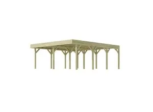 Weka Doppelcarport kdi mit Dachbegrünungsvorbereitung - Carport aus kesseldruckimprägniertem Nadelholz mit Massivholzdach, ideal für umweltbewusste Gartenliebhaber. Perfekt für die Begrünung und bietet Platz für zwei Fahrzeuge.