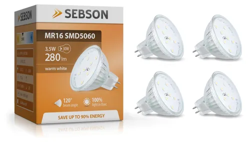 4x LED Lampe GU5.3 MR16 warmweiß 4W Leuchtmittel Strahler Spot 12V 300lm SEBSON