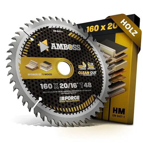 Amboss Kreissägeblatt HM 160 x 1.5/1.0 x 20 Z48 WZ - Kreissägeblätter für präzise Schnitte in Edelhölzern und Furnieren. Ideal für Akku-Kreissägen, schont die Akkuleistung und reduziert den Verschnitt.