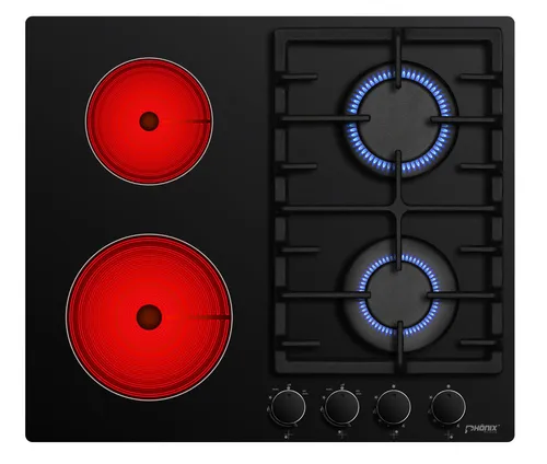 Phönix Germany Gas-Kochfeld PG-604ET - 4-flammiges Glaskeramik-Kochfeld in Schwarz, mit Zündsicherung und rahmenlosem Design für modernes Kochen