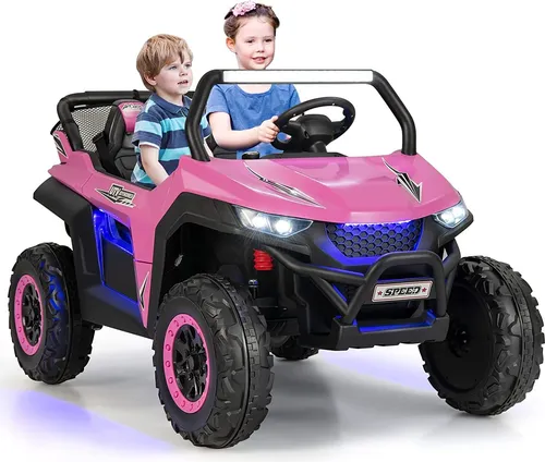GOPLUS 12V Kinder Elektroauto - Rosa 2-Sitzer mit Fernbedienung - Elektrofahrzeuge, sicheres 2-Sitzer Kinderfahrzeug mit 2,4 GHz Fernbedienung, Musik und Lichteffekten für unvergesslichen Fahrspaß.