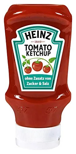 Heinz Tomato Ketchup ohne Zucker und Salz 400 ml - Ketchup ohne Zusatzstoffe, 100% unverwechselbarer Geschmack aus sonnengereiften Tomaten; ideal für gesundheitsbewusste Genießer.