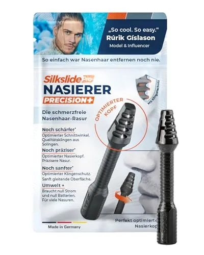 SilkslidePro Nasierer - Hochpräziser Nasenhaartrimmer für Herren - Nasenhaartrimmer aus Solingen, innovativer Klingenschutz für sichere und präzise Rasur ohne Strom - ideal für unterwegs und wiederverwendbar.