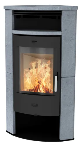 Fireplace Eckkaminofen Malta Speckstein 6kW - Kaminofen aus Speckstein, bietet effiziente Wärme und ein elegantes Design für gemütliche Abende.