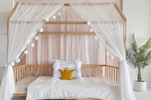 Baby Fancyroom Hausbett Himmel – Eleganter Betthimmel für Kinderzimmer - Hochwertiger Tüll in Ecru, ideal für ein traumhaftes Prinzessinnenzimmer. Verfügbar in verschiedenen Längen, mit fließendem Fall und bereits gekräuselt. Perfekt zur individuellen Gestaltung des Kinderbetts.