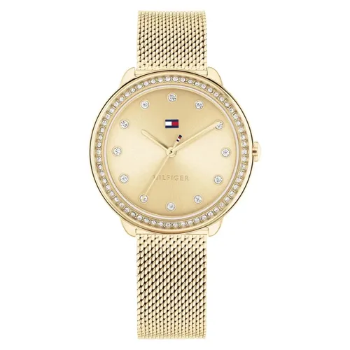Tommy Hilfiger Quarzuhr DEMI 1782699 - Elegante Damenuhr mit Glaskristallen und goldfarbenem Edelstahlarmband, ideal für festliche Anlässe und einen femininen Look.