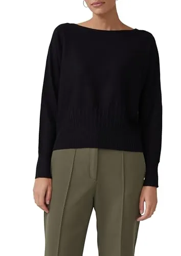 S.OLIVER BLACK LABEL Strickpullover für Damen, Gr. 40, Schwarz - Eleganter Damen-Pullover mit Fledermausärmeln und U-Boot-Ausschnitt. Aus atmungsaktiver Viskose-Polyester-Mischung, ideal für lässige Styles.