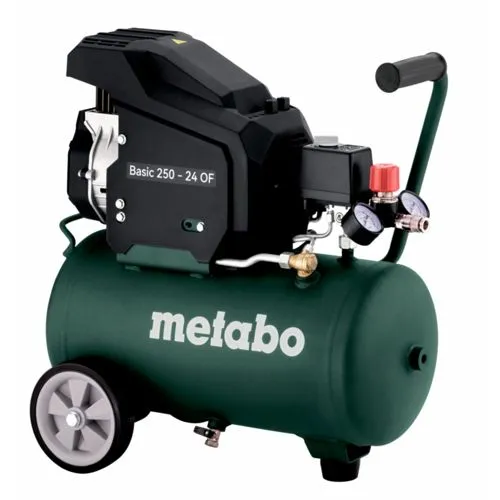 Metabo Kompressor Basic 250-24 OF, 1,5 kW, 8 bar, 24 Liter - Kompakter Kompressor für den professionellen Einsatz, ölloser Kolbenverdichter, max. Druck 8 bar, ideal für vielseitige Anwendungen mit 100 l/min Durchflussrate.
