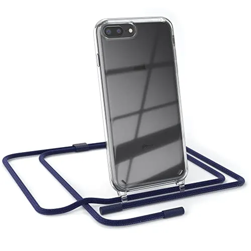 EAZY CASE - Handykette kompatibel mit iPhone 8 Plus - dünne Handyhülle für iPhone 8 Plus Hülle mit Band als Fallschutz Kette zum Umhängen transparente Hülle Silikon in Nacht Blau