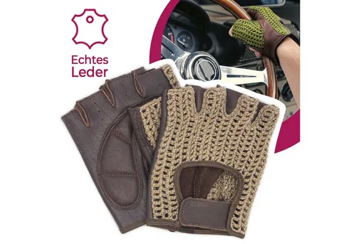 Adapter Universe Lederhandschuhe für Autofahrer – Retro Vintage Fingerlose Fahrerhandschuhe in Braun - Stylische fingerlose Lederhandschuhe für Autofahrer, ideal für ein komfortables Fahrgefühl und optimale Handhabung. Perfekt für Retro-Liebhaber!