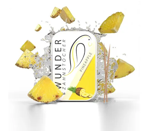 Wunder Zahnstocher mit Geschmack - Ananas in Metalldose - Zahnpflegeartikel mit einzigartigem Geschmackserlebnis, handgefertigt für frischen Genuss nach jeder Mahlzeit.