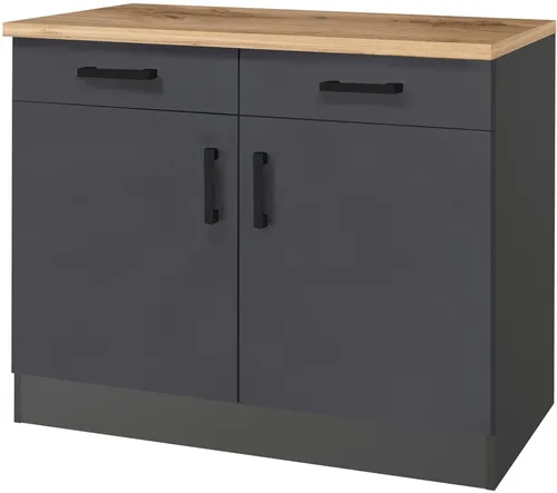 Unterschrank KOCHSTATION "KS-Toronto, Breite 100 cm", schwarz (anthrazit, grafitgrau), B:100cm H:85cm T:60cm, Spanplatte, Schränke, Unterschrank