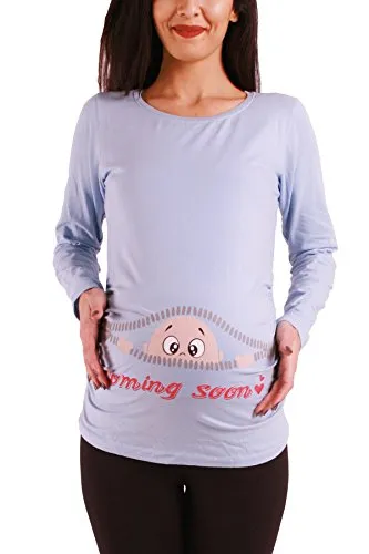 Coming Soon - Lustige witzige süße Umstandsmode Umstandsshirt Sweatshirt Schwangerschaftsshirt mit Motiv für die Schwangerschaft, Langarm (Babyblau, X-Large)
