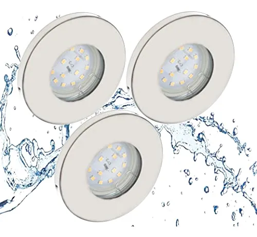 Trango 3er Set 6729IP65-032MO LED Einbaustrahler - IP65 Einbauleuchten für das Bad, ultra flach mit nur 23mm Einbautiefe und 400 Lumen Lichtleistung, ideal für feuchte Räume und einfach ohne Trafo zu installieren.