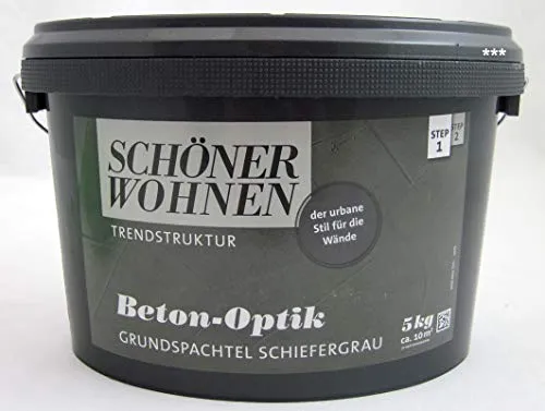 Beton-Optik Grundspachtel schiefergrau 5 kg - Schöner Wohnen - Farben: Hochwertiger Grundspachtel in schiefergrau für einen modernen Beton-Look, ideal für kreative Wandgestaltungen.