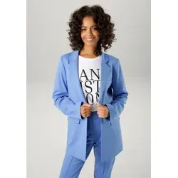 Lässiger Longblazer mit Reverskragen, Gr. 40, blau - Damen Longblazer von Aniston CASUAL, gefüttert und verschlusslos für einen entspannten Look. Ideal für vielseitige Outfits.