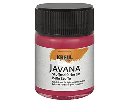 KREUL 91938 - Javana Stoffmalfarbe für helle Stoffe, 50 ml Glas in rubinrot, geschmeidige Farbe auf Wasserbasis mit cremigem Charakter, dringt fasertief ein, waschecht nach Fixierung