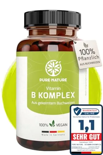 Vitamin B Komplex hochdosiert aus Buchweizen - 90 Kapseln - Vitamin B-Complex Präparate mit allen 8 B-Vitaminen, höchste Bioverfügbarkeit und 100% pflanzlich. Ideal zur Unterstützung des Energiestoffwechsels und zur Vorbeugung von Vitamin B12 Mangel.