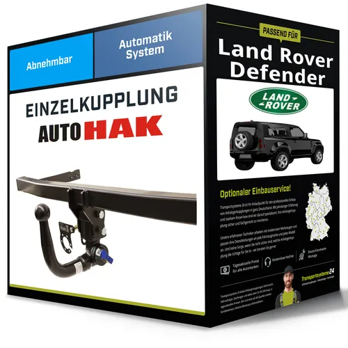 Auto Hak Abnehmbare Anhängerkupplung für Land Rover Defender (09.2019-heute) - Anhängerkupplung von Auto Hak, abnehmbar und ohne Eintragung in Fahrzeugpapiere, ideal für Land Rover Defender, Anhängelast bis 3500 kg.