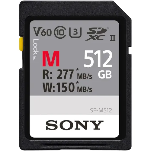 Sony SDXC-Karte 512GB Cl10 UHS-II U3 V60 - Speicherkarte mit beeindruckenden Schreibgeschwindigkeiten von 150MB/s und Lesegeschwindigkeiten von 277MB/s, ideal für schnelle Serienbildaufnahmen und effiziente Datenübertragungen.