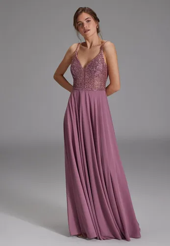 Hey Kyla Abendkleid mit Paillettenbesatz in Mauve, Größe 34 - Elegantes Abendkleid von Hey Kyla aus fließendem Chiffon. Der taillierte Schnitt und der V-Ausschnitt sorgen für eine feminine Silhouette. Die funkelnden Pailletten machen es zum perfekten Kleid für besondere Anlässe.
