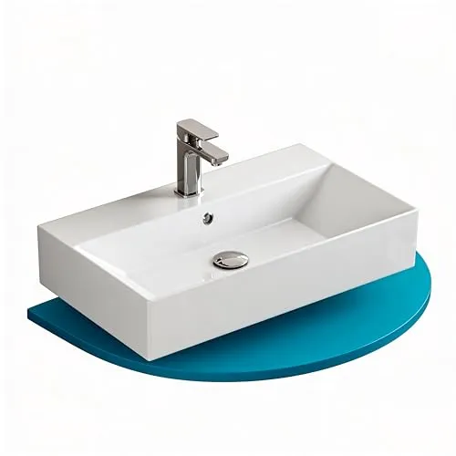 Aqua Bagno Eckiges Handwaschbecken 60 x 42 cm - Waschebecken zur Wandmontage aus hochwertiger Keramik, modernes Design mit dünnem Rand – ideal für stilvolle Badezimmer und einfache Montage!