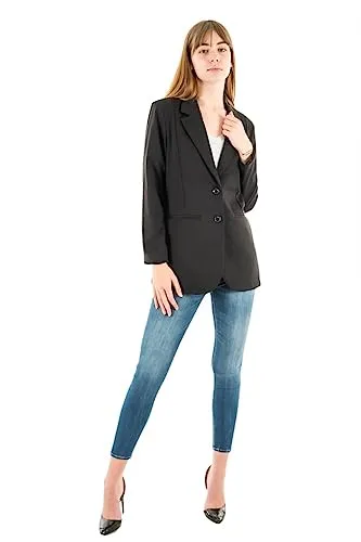 ICHI IHKATE SUS OVERSIZE BL Damen Blazer Longblazer Jacke Long-Blazer mit Knöpfen Stretch und Reverskragen, Größe:2XL, Farbe:Black (194008)