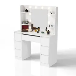 Juskys Schminktisch mit Spiegel Malia - Schminktisch mit integriertem Licht, elegantem Design und viel Stauraum für Ihre Kosmetikprodukte.