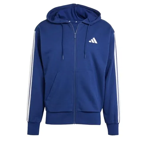 adidas Herren Essential Three Stripes Hoodie - Sweatshirt mit durchgehendem Reißverschluss, regulärer Schnitt und Kapuze. Hergestellt aus 70 % recycelten Materialien, ideal für umweltbewusste Sportler.