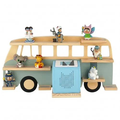 Little Goldie® Tonie Regal - Bus Motiv für bis zu 32 Tonie Figuren (Grün) - Platz für bis zu 32 Tonie Figuren! Dieses stabile Holzregal eignet sich perfekt für die Toniebox 1 & 2. Mit einfacher Montageoption für Wand- oder Standplatz und sicherer magnetischer Halterung - ideal für jedes Kinderzimmer!