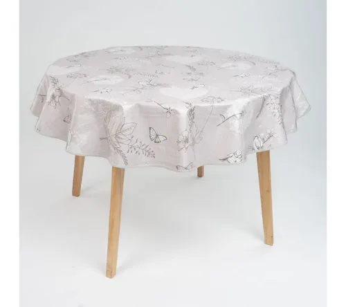 laro 140cm runde Wachstuch Tischdecke abwaschbar Wachstuchtischdecke mit Saum-Eingefasst-Paspelband, Muster:Schmetterling Vogel Grau, Größe: Rund 140cm
