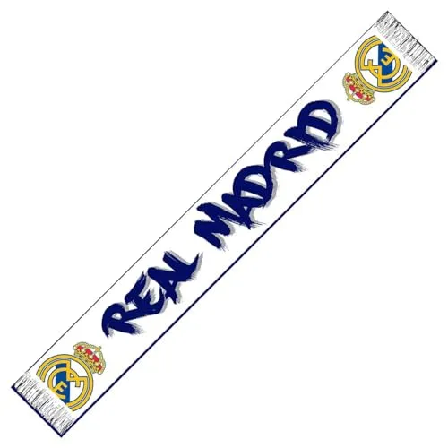 Real Madrid Strickschal Nr. 32, offiziell lizenziert, Weiß, 140 cm x 20 cm, weiß, Einheitsgröße