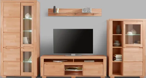 Home affaire Wohnwand Denis, Set aus 4 Teilen - Wohnwand aus teilmassivem Kernbucheholz, FSC®-zertifiziert, mit pflegeleichten Oberflächen und viel Stauraum – ideal für ein stilvolles Wohnzimmer.