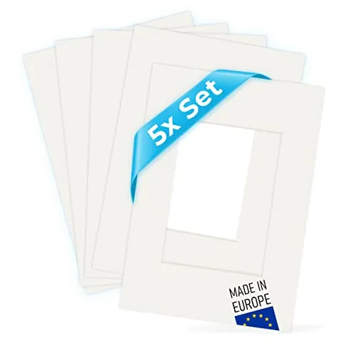 PHOTOLINI Passepartout 13x18 aussen für 9x13 innen, 5X säurefrei 1,5 mm Passepartout Karton Creme-Weiß, alterungsbeständige Schrägschnitt - Passepartouts, Präsentation & Schutz von Bildern und Fotos