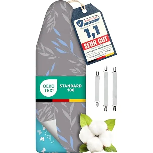 Super Soft Turbo-Bügelbrettbezug 120x40 - Made in Germany - Bügelbrettbezug mit Thermoreflexion für schnelles und kraftsparendes Bügeln. 100% Baumwolle, 5 Größen erhältlich, passend für Bügeltische von 116-120x38-40 cm. Made in Germany für höchste Qualität.