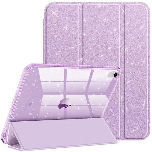 Fintie Glitzer Hülle für iPad 11./10. Generation (2025/2022 A16 Chip) mit Stifthalter - Transparente Dünne Schutzhülle, Stoßfest & Glitzer Klar Rückseite für Mädchen/Kinder‌, Taro Lila