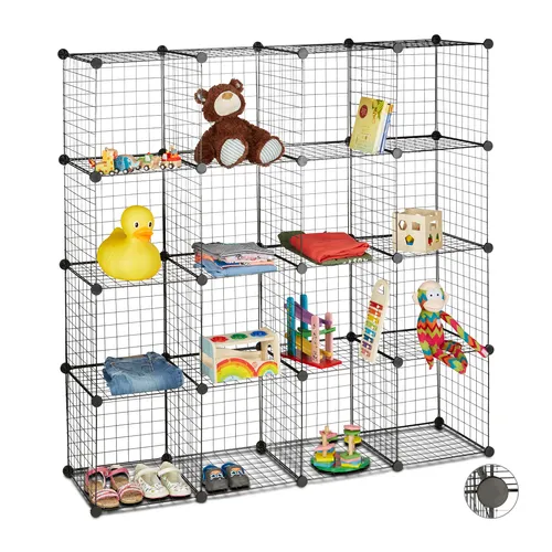 Relaxdays Steckregal Drahtgitter 16 Fächer - Vielseitiges Modulregal in modernem Industrial Look, ideal zum Verstauen von Büchern, Kleidung und mehr – Fächer mit 10 kg Traglast und einfaches Stecksystem für unkompliziertes Aufbauen.
