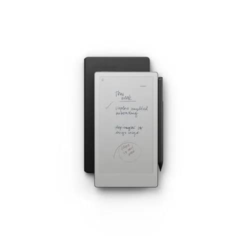 reMarkable Paper Pro Move + Marker Plus - Premium Leder Schwarz - Paper Tablet mit 7,3" Farbdisplay und zwei Wochen Akkulaufzeit. Ideal für berufliche Notizen und Skizzen, ablenkungsfreies Arbeiten und handschriftliche Textkonvertierung.