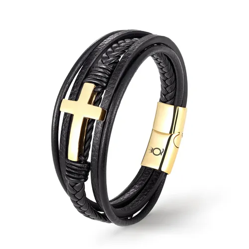 UNIQAL.de Lederarmband Lederarmband Herren mit Kreuz "HEAVEN" Jesus (Edelstahl, Echtleder, Casual Style, handgefertigt), Gold