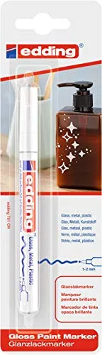 edding 751 Glanzlackmarker - weiß - Packung mit 1 Lackmarker - Rundspitze 1-2 mm - Lackstift für Glas, Stein, Holz, Kunststoff und Papier - wasserfest, stark deckend