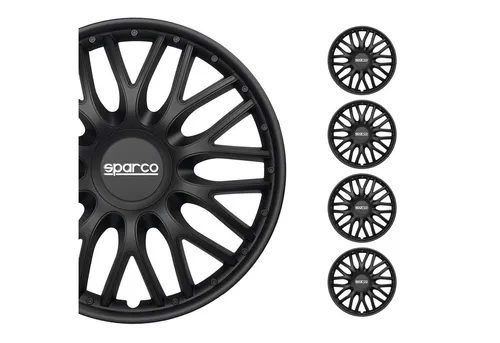 Sparco SPC1696BK Wheel Trims Rome Black, Set von 4, 16-Zoll - Radkappen in Schwarz, ideal für 16" Felgen. Einfache Installation und rost- sowie korrosionsbeständig für dauerhaften Schutz.