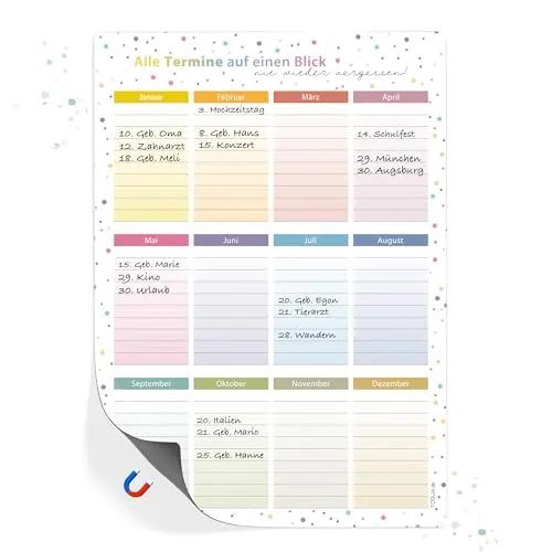 TOBJA magnetischer Geburtstagskalender A4 | Jahresunabhängig & abwischbar | Immerwährender Kalender mit bunten Dots | Dekorativ & wiederverwendbar (Dots magnetisch)