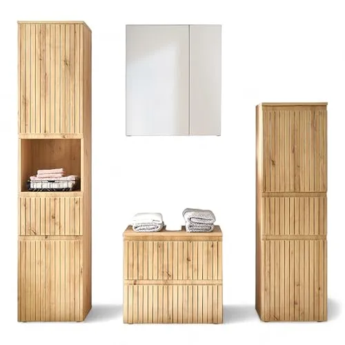 AUSTIN Badezimmermöbel Set in Artisan Eiche Optik, Wildeiche Optik FSC-zertifiziert - Modernes Badmöbel Set 4-teilig - 200 x 181 x 36 cm (B/H/T)