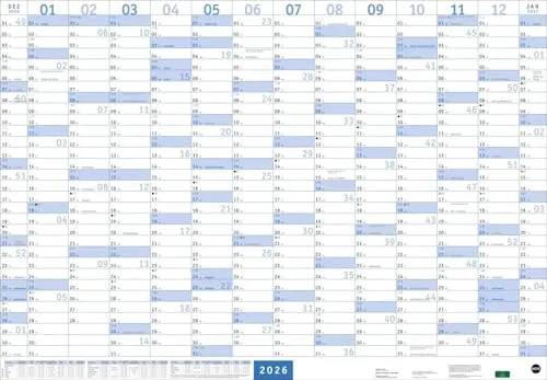 Mega-Posterplaner, blau 2026: Großer Jahresplaner in blau. Wandkalender 2026 zum Eintragen. XXL Büro-Kalender mit Ferienterminen und Feiertagen. 68 x 98 cm (Bürokalender Heye)