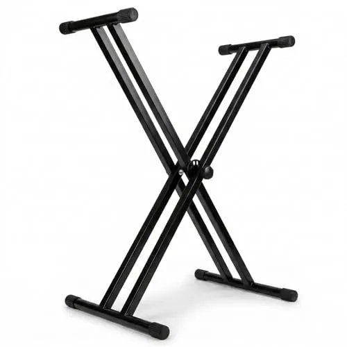RockJam Double Braced Adjustable Keyboard Stand - Klavier-Sitzbänke mit 5 einstellbaren Höhen, faltbar für einfachen Transport und ausgestattet mit einem Sicherheitsgurt für maximale Stabilität.