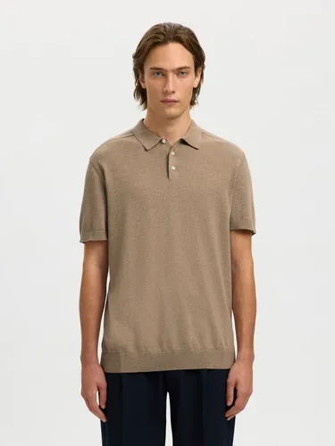Selected Poloshirt SLHBERG SS KNIT POLO NOOS - Beige XL - Modisches Poloshirt aus 100% Baumwolle mit pflegeleichten Eigenschaften. Ideal für jeden Anlass, bietet einen klassischen Polokragen und einen bequemen Regular Fit.