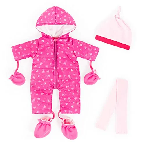 Bayer Puppenkleidung Schneeoverall 38-42 - 5-teiliges Set in Rosa, inklusive Handschuhe, Mütze, Schal und Schuhe, ideal für Puppenliebhaber ab 3 Jahren